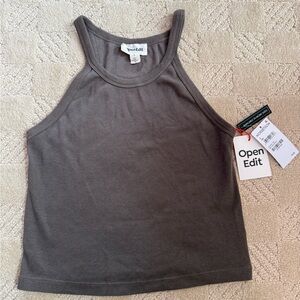 NWT Women's Open Edit Taupe Rib Racerback Tank